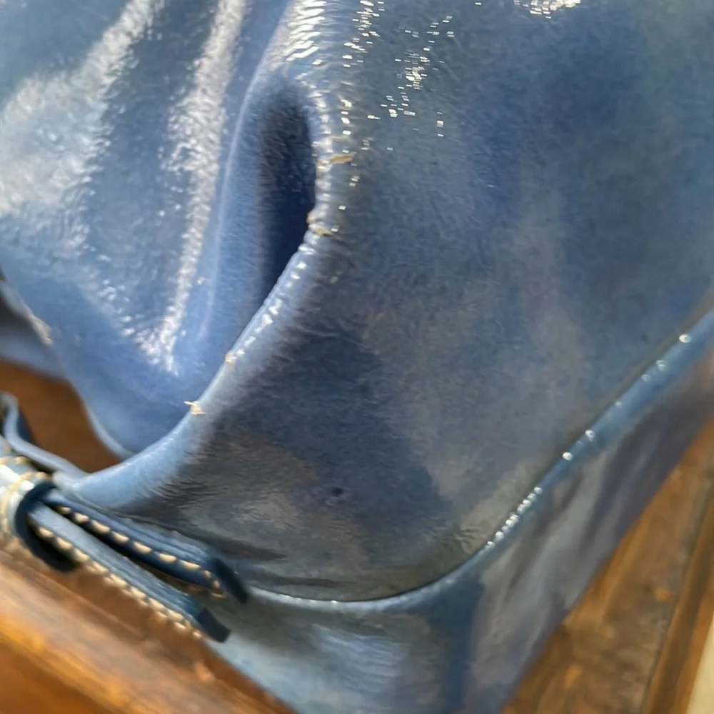 Dooney & Bourke VTG Patent Leather Blue/Purple Satchel - Picture 10 of 13